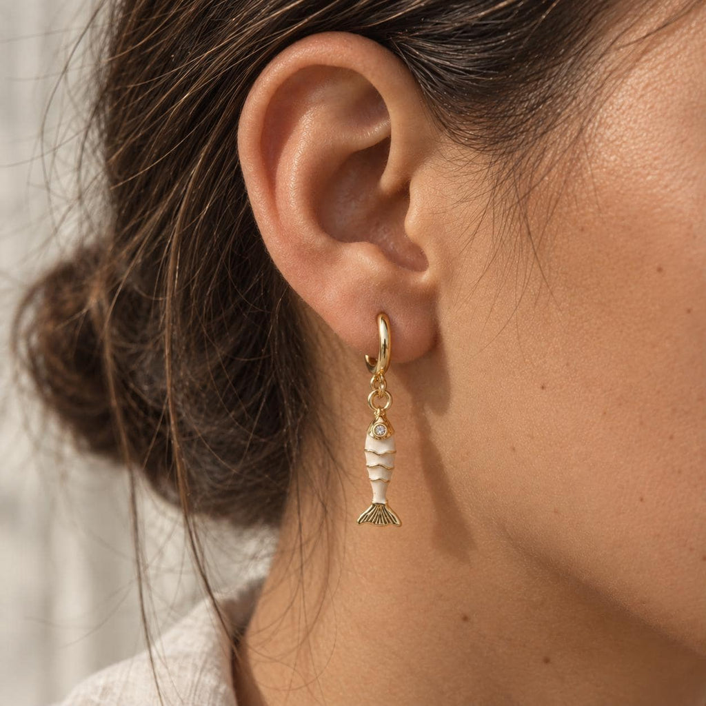 Dainty Fish Huggie Earrings, Gold Hoop Dangle Jewelry, Ocean Summer Beach Gift