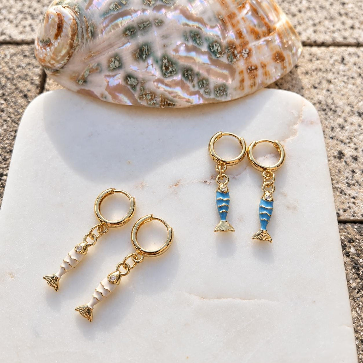 Dainty Fish Huggie Earrings, Gold Hoop Dangle Jewelry, Ocean Summer Beach Gift