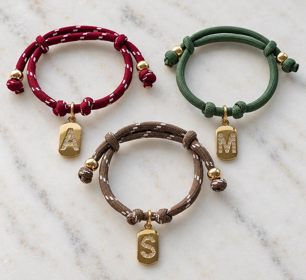 Custom Initial Cord Bracelet, Dainty Gold Tag, Adjustable Minimalist Jewelry